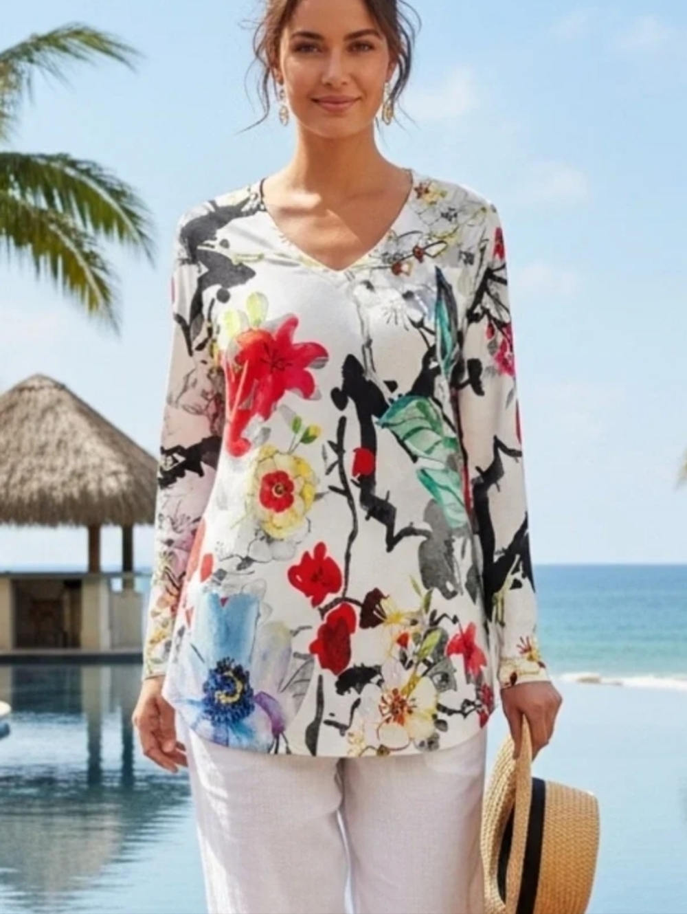 Soft Surroundings Floral Scoop Neck Lightweight Floral Tunic Size 1x